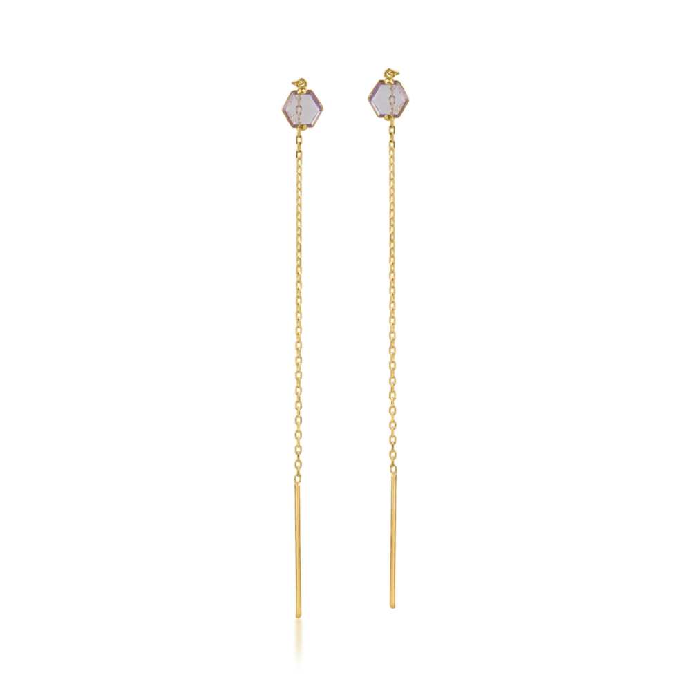 Cercei lungi din aur galben cu zirconia - imagine 2