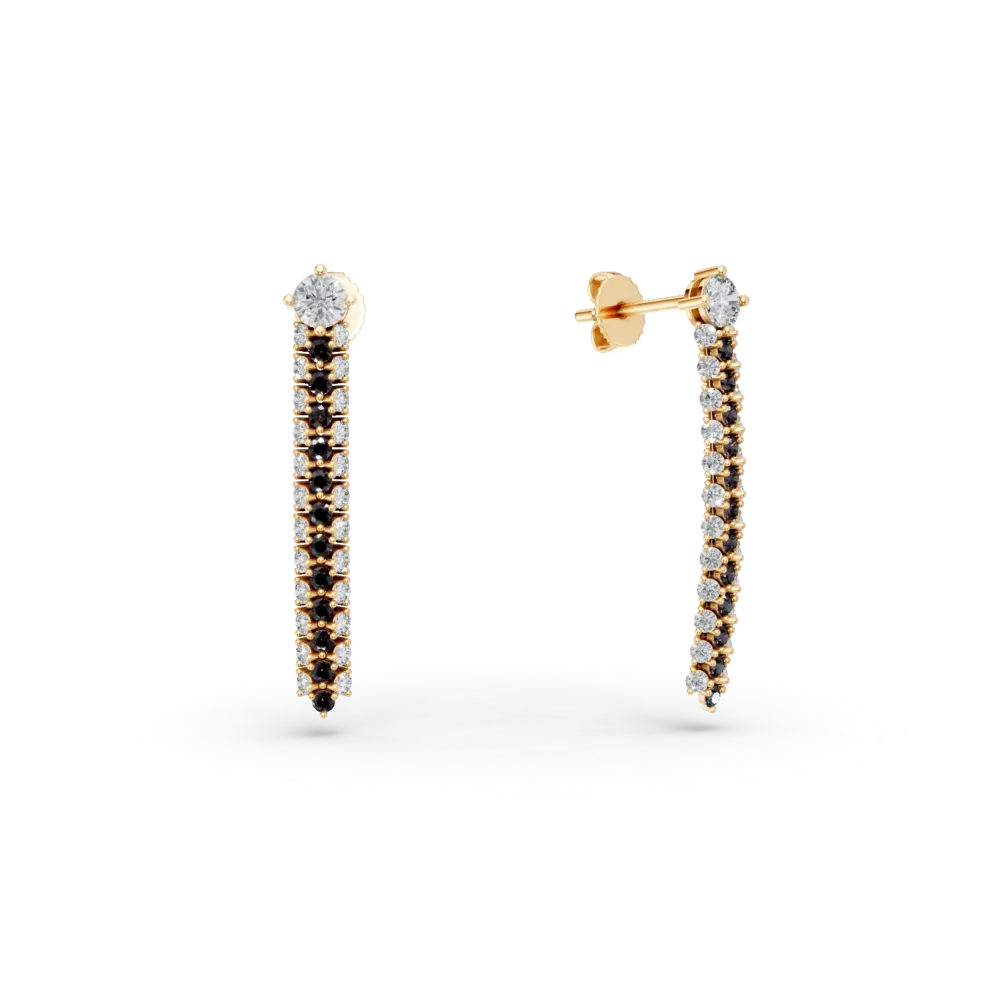 Cercei lungi din aur galben cu zirconii albe si maro