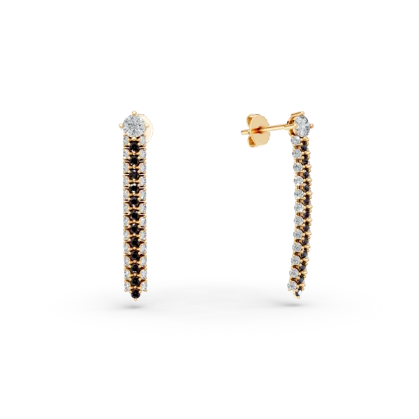 Cercei lungi din aur galben cu zirconii albe si maro