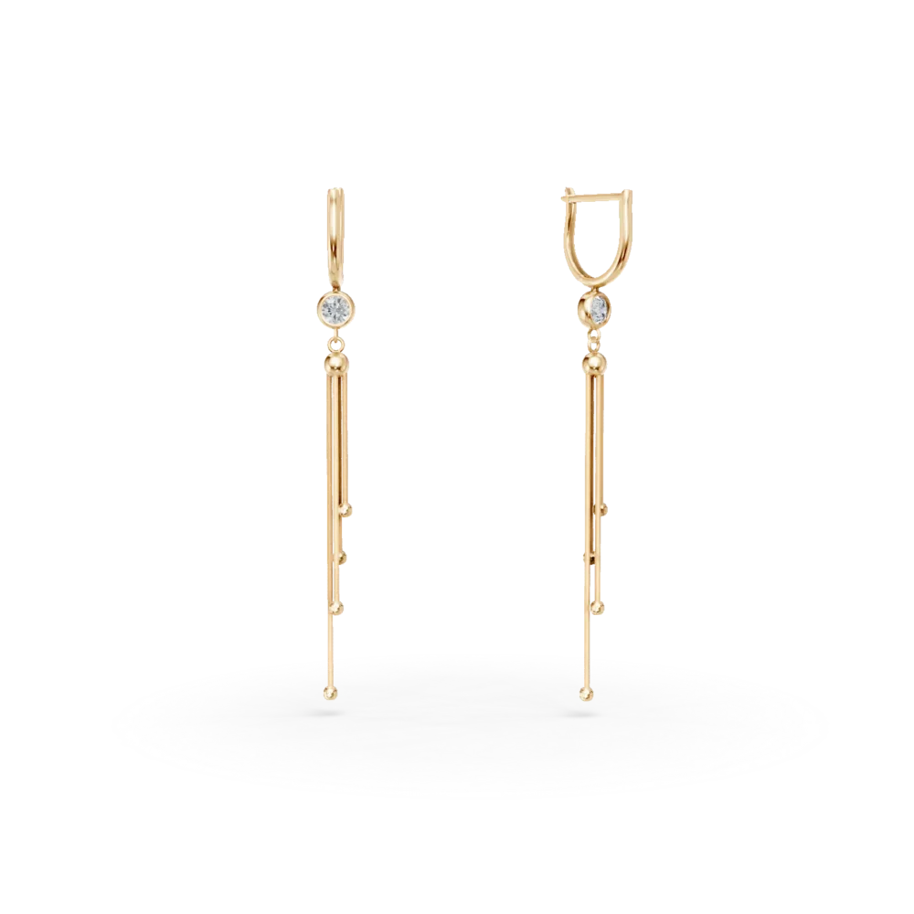 Cercei lungi din aur galben cu zirconii