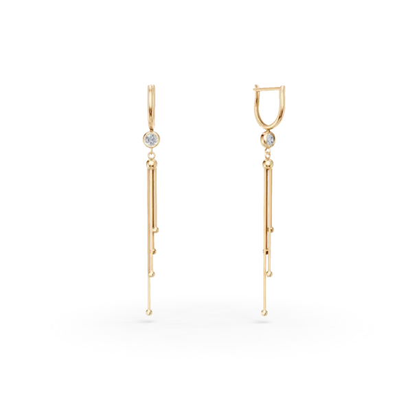 Cercei lungi din aur galben cu zirconii