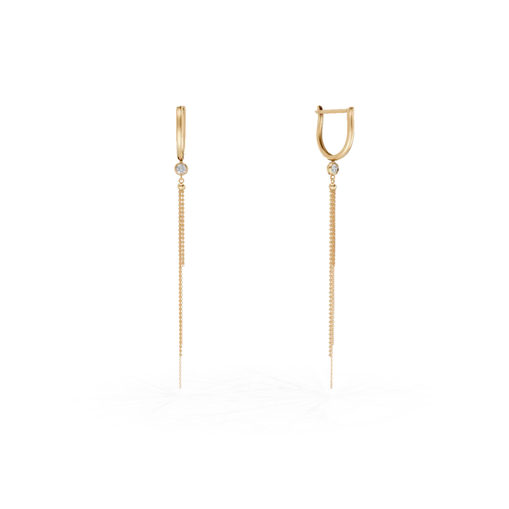 Cercei lungi din aur galben cu zirconii