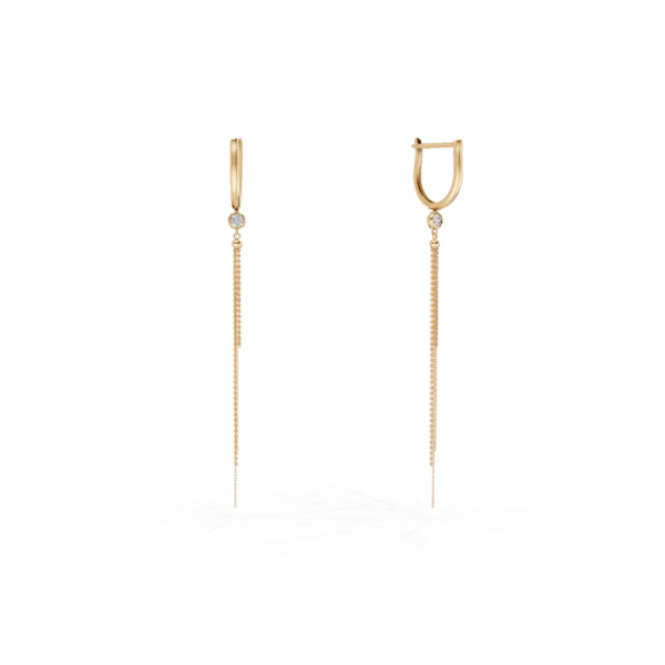 Cercei lungi din aur galben cu zirconii