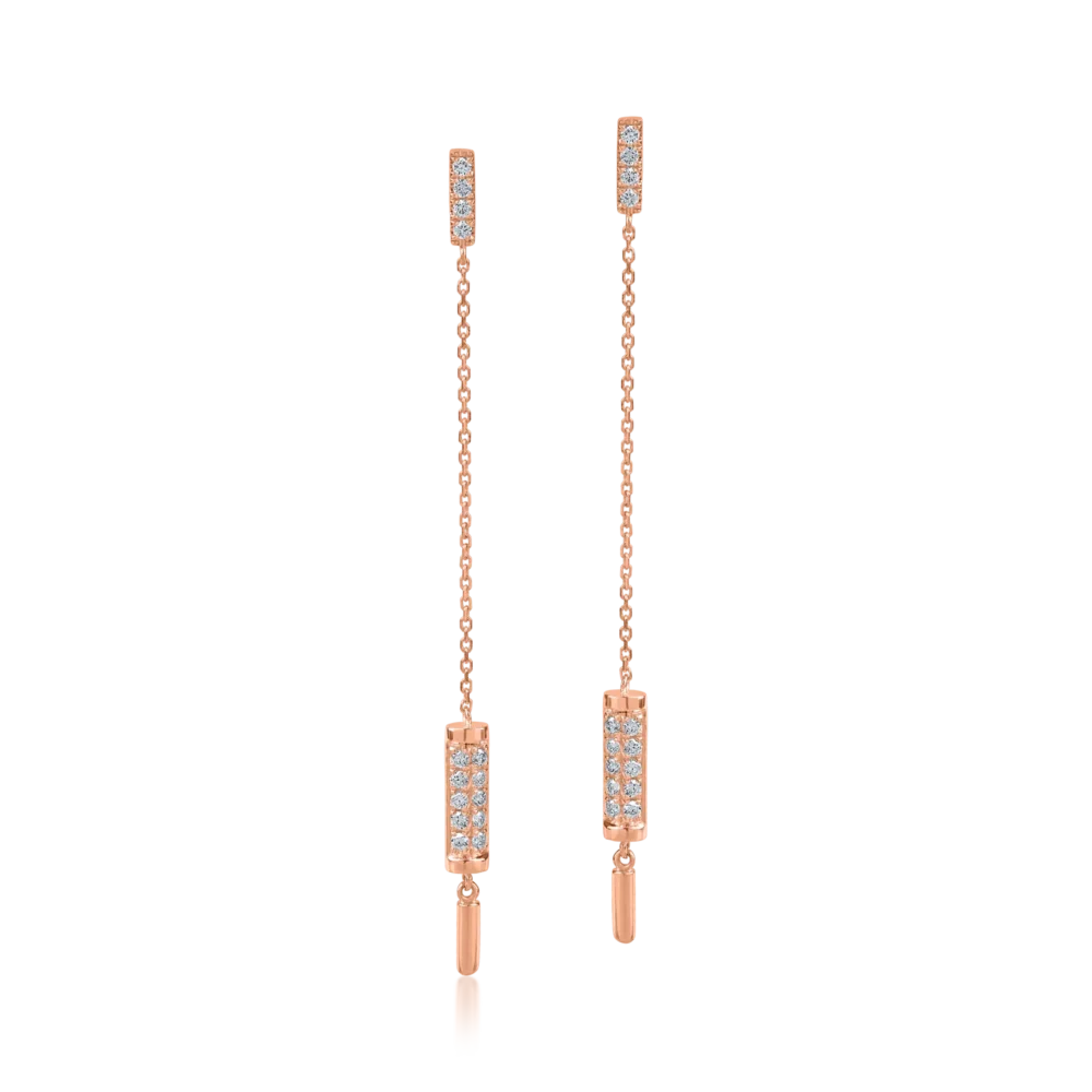 Cercei lungi din aur roz cu diamante de 0.2ct - imagine 2