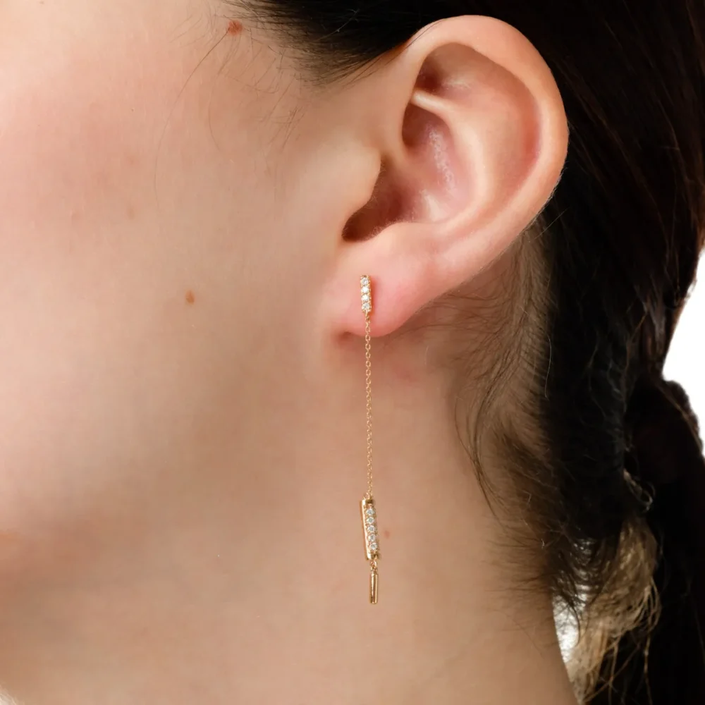 Cercei lungi din aur roz cu diamante de 0.2ct - imagine 3
