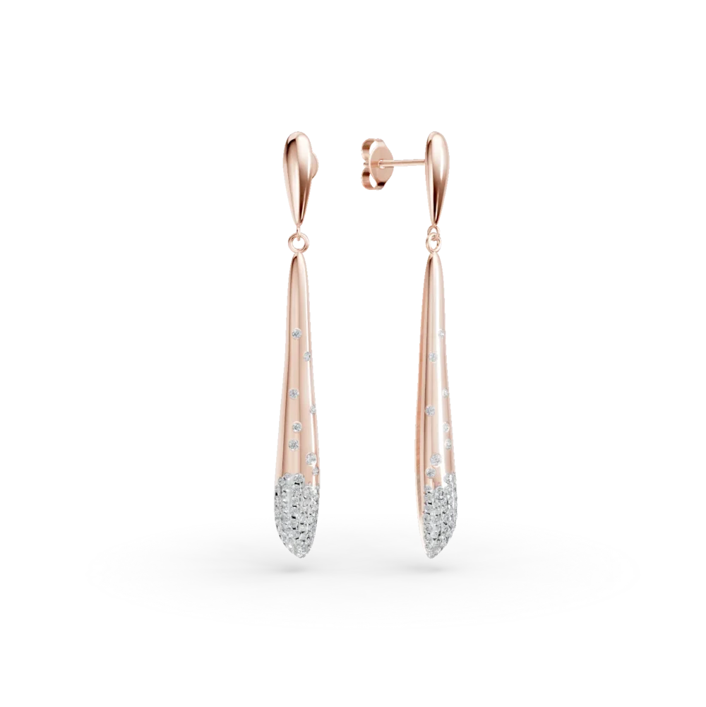 Cercei lungi din aur roz cu diamante de 0.5ct