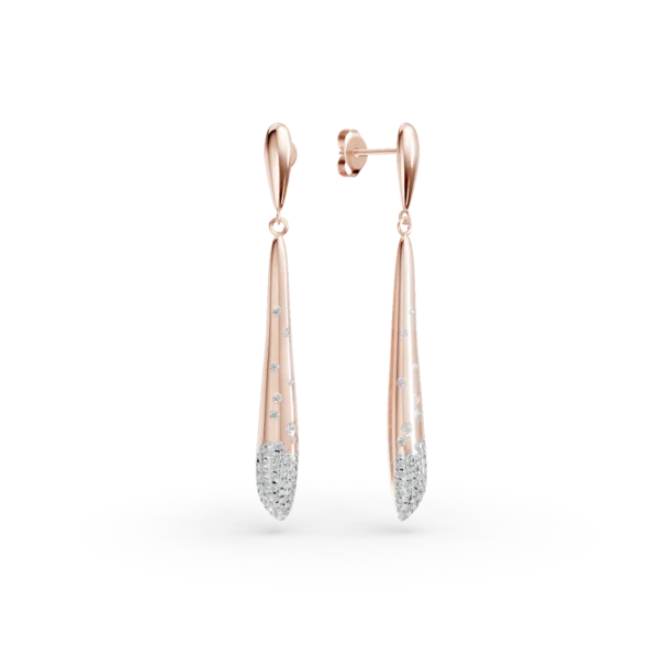 Cercei lungi din aur roz cu diamante de 0.5ct