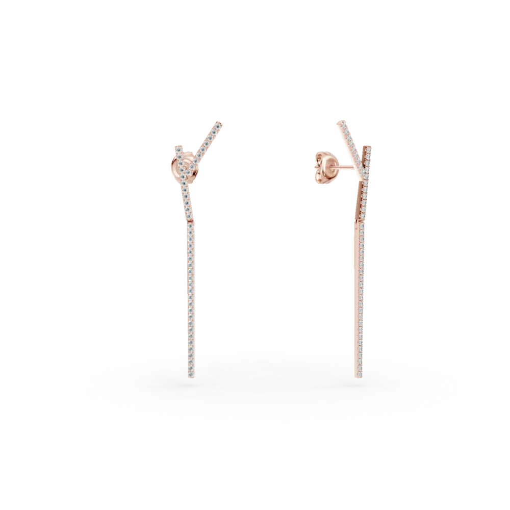 Cercei lungi din aur roz cu diamante de 0.62ct
