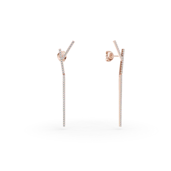 Cercei lungi din aur roz cu diamante de 0.62ct
