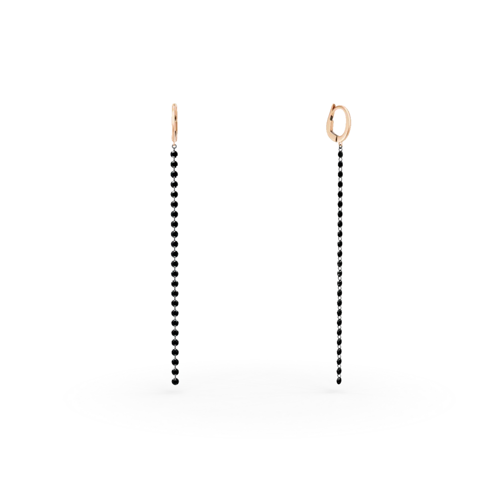 Cercei lungi din aur roz cu diamante negre de 2.5ct