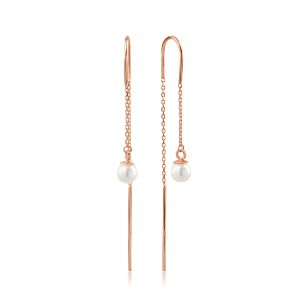 Cercei lungi din aur roz cu perle sintetice