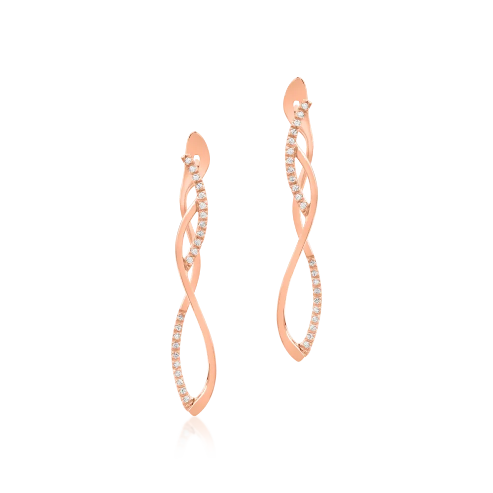 Cercei lungi din aur roz cu zirconia microsetting - imagine 2