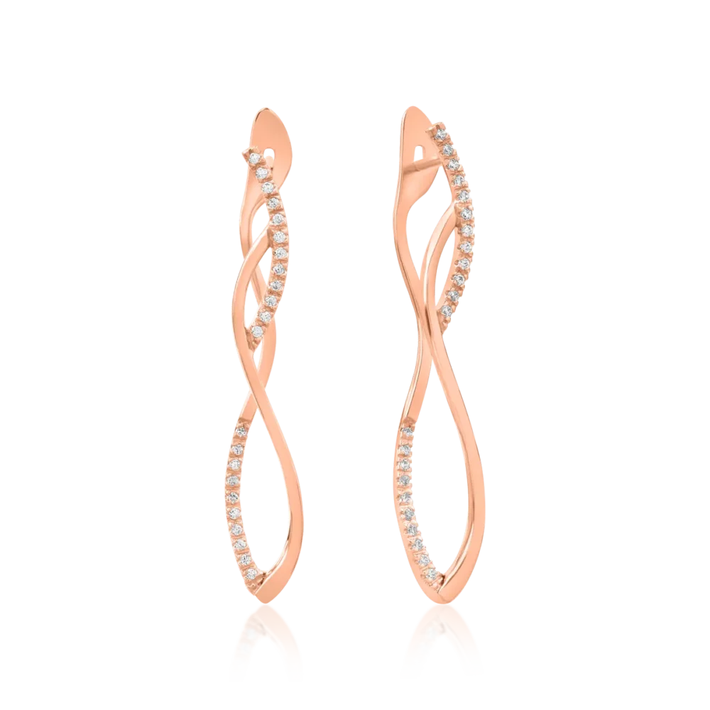 Cercei lungi din aur roz cu zirconia microsetting