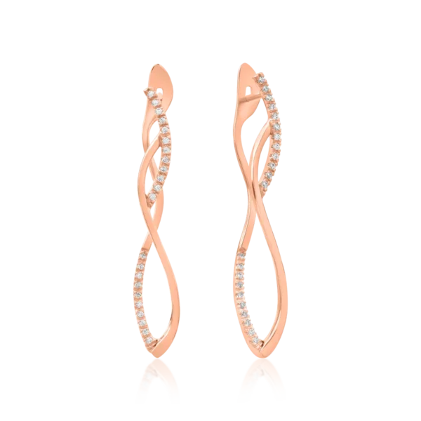 Cercei lungi din aur roz cu zirconia microsetting