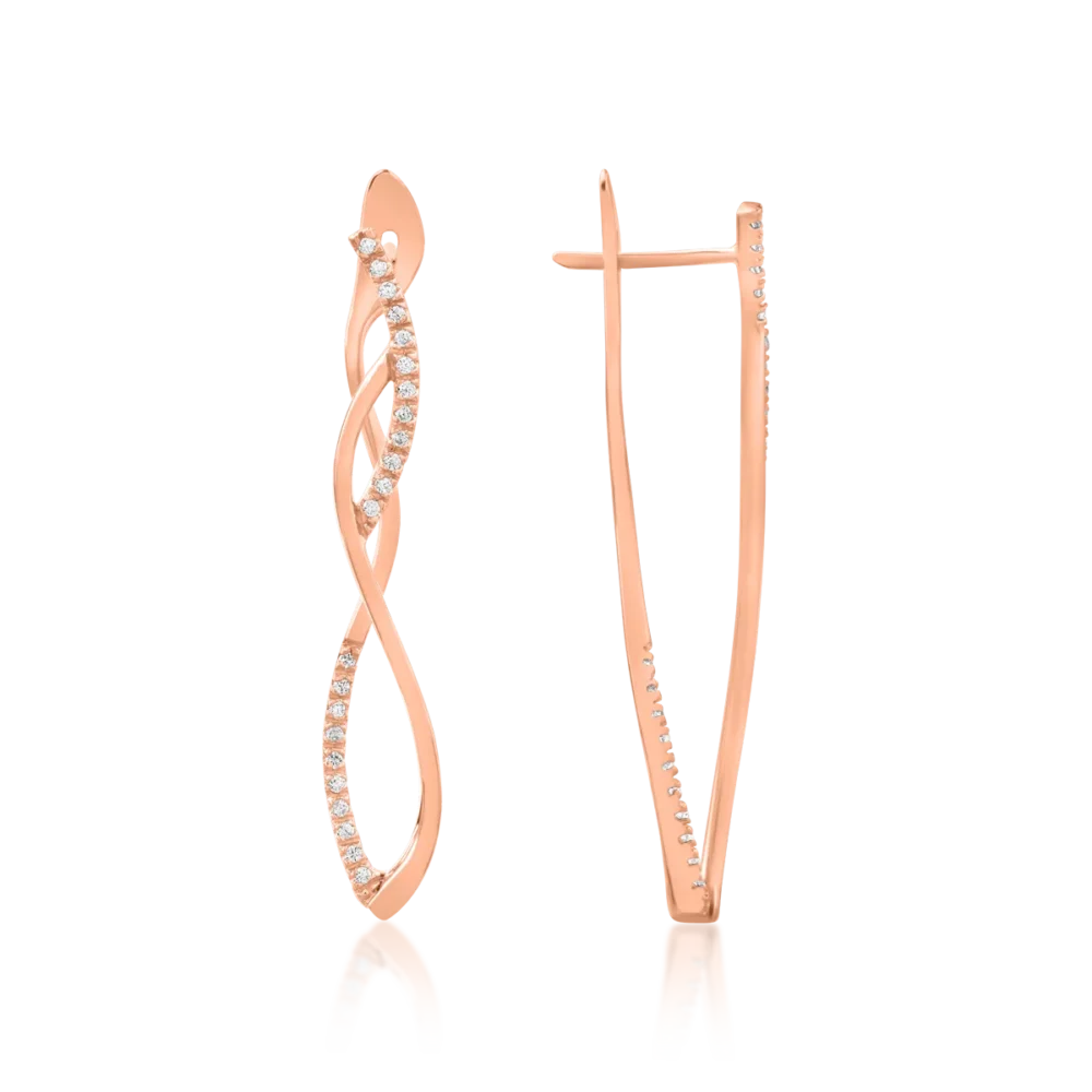 Cercei lungi din aur roz cu zirconia microsetting - imagine 3