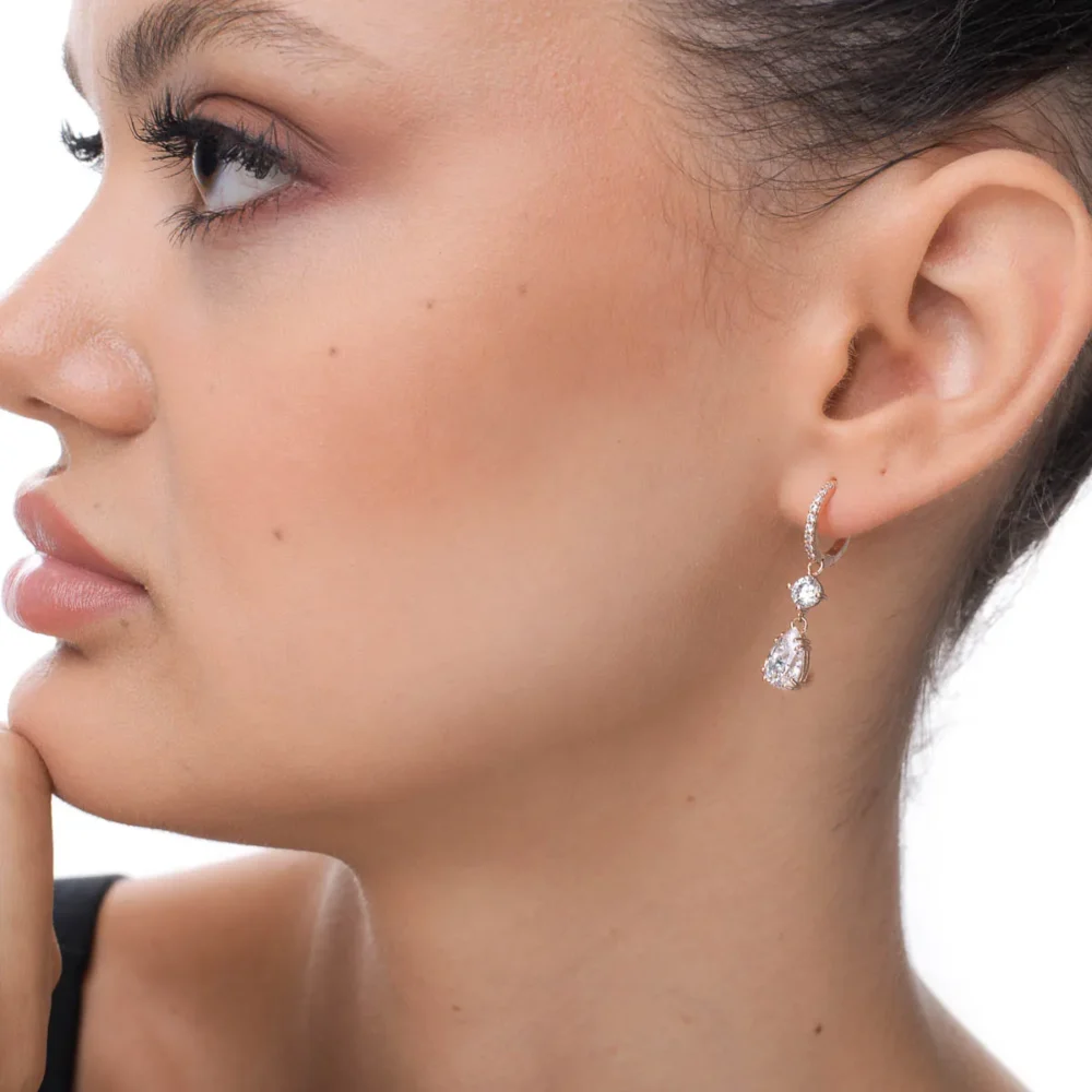 Cercei lungi din aur roz cu zirconii - imagine 3