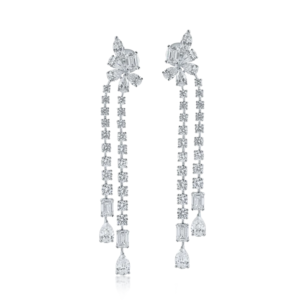 Cercei lungi dubli din aur alb cu diamante de 7.1ct - imagine 2