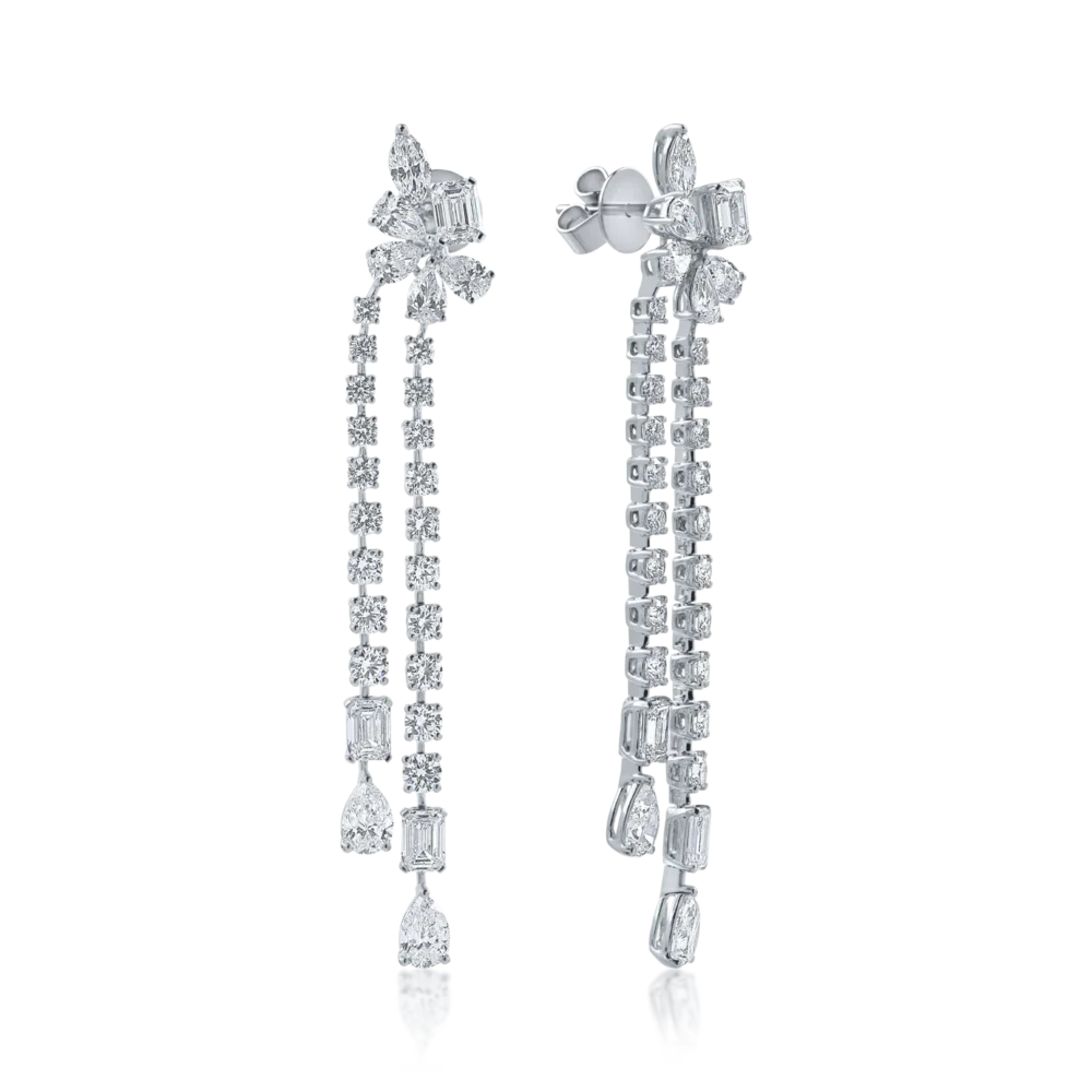 Cercei lungi dubli din aur alb cu diamante de 7.1ct