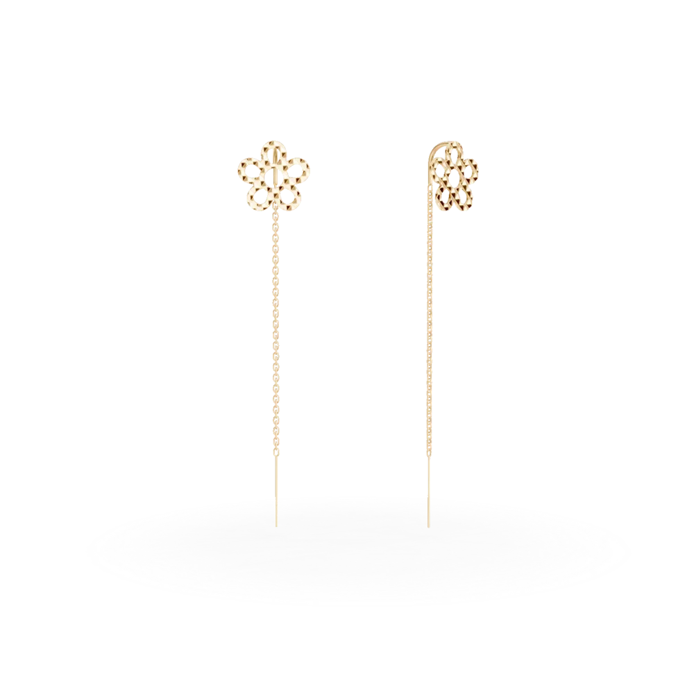 Cercei lungi floare din aur galben