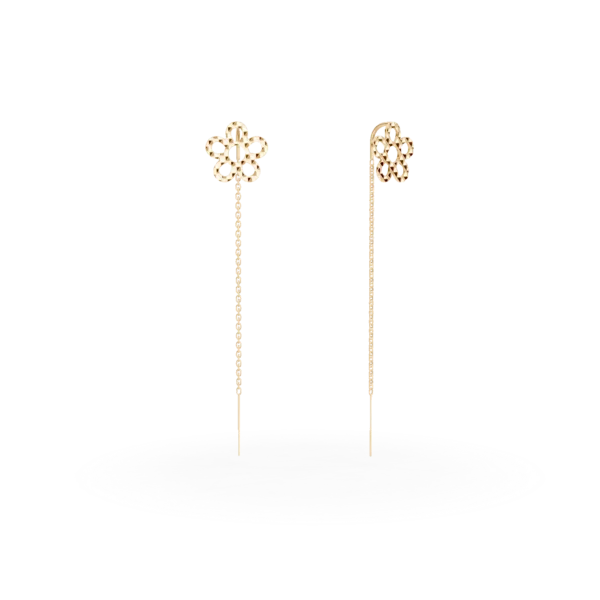 Cercei lungi floare din aur galben