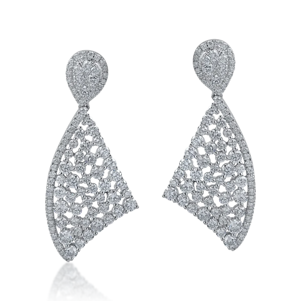Cercei lungi geometrici din aur alb cu diamante de 4.2ct - imagine 2