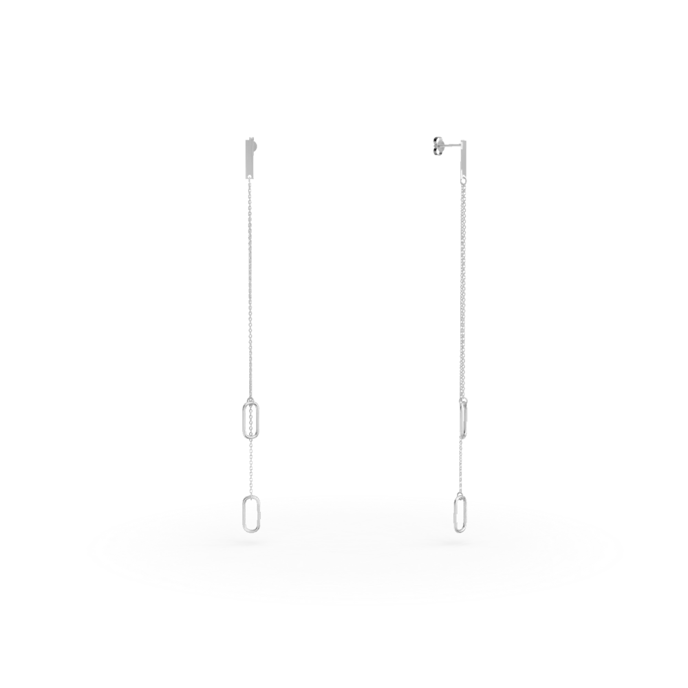 Cercei lungi geometrici din aur alb