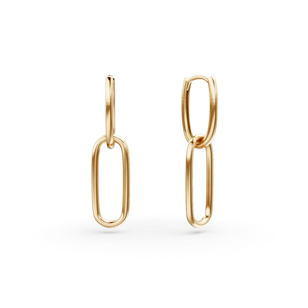 Cercei lungi geometrici din aur galben