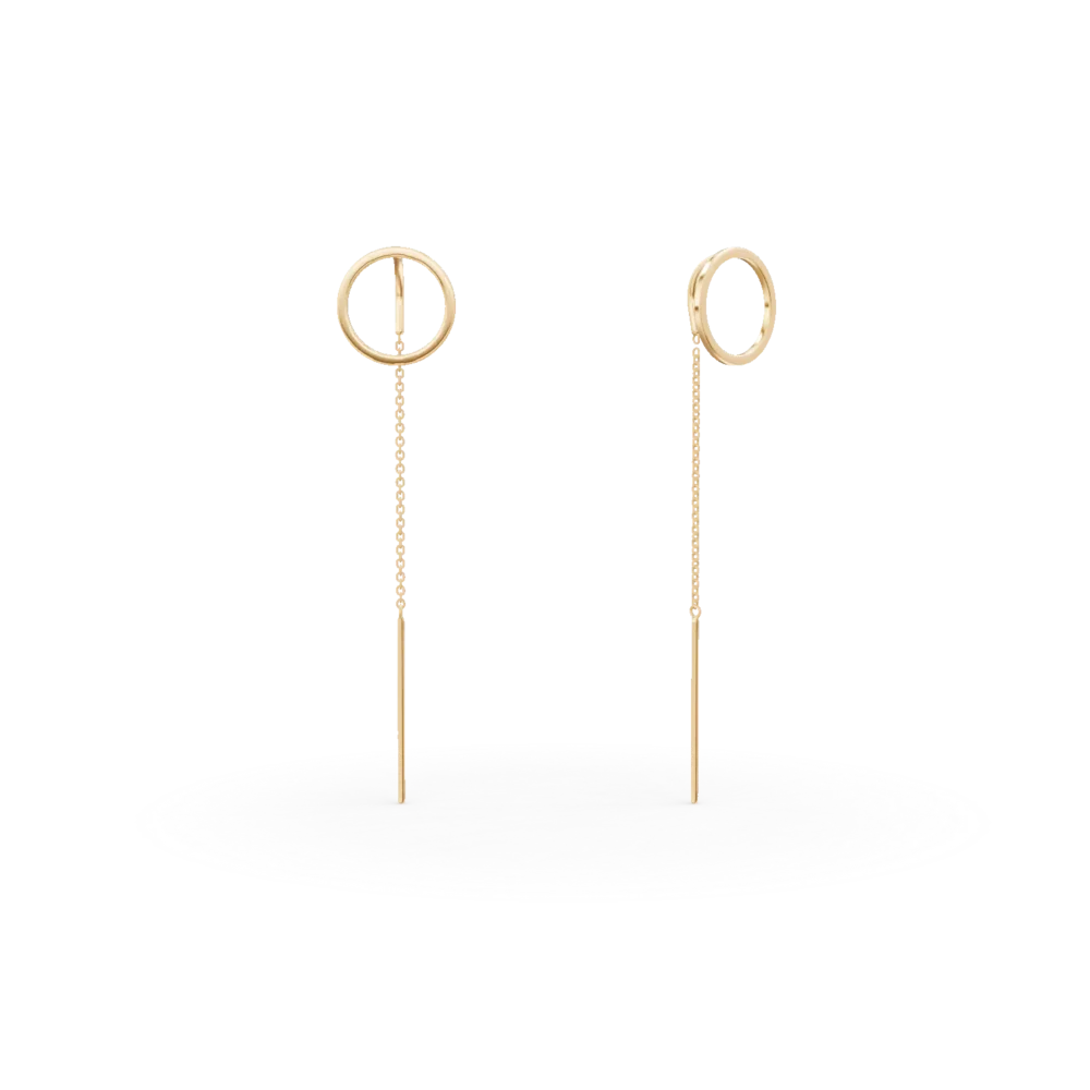 Cercei lungi geometrici din aur galben