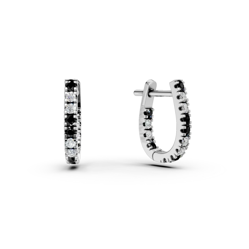 Cercei minimalisti din aur alb cu diamante negre si incolore de 1.2ct