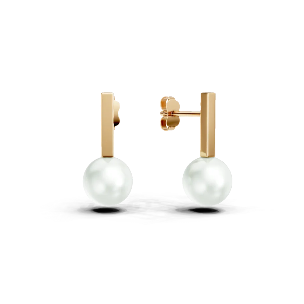 Cercei minimalisti din aur galben cu perle sintetice