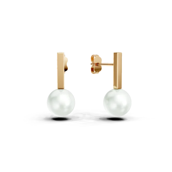 Cercei minimalisti din aur galben cu perle sintetice