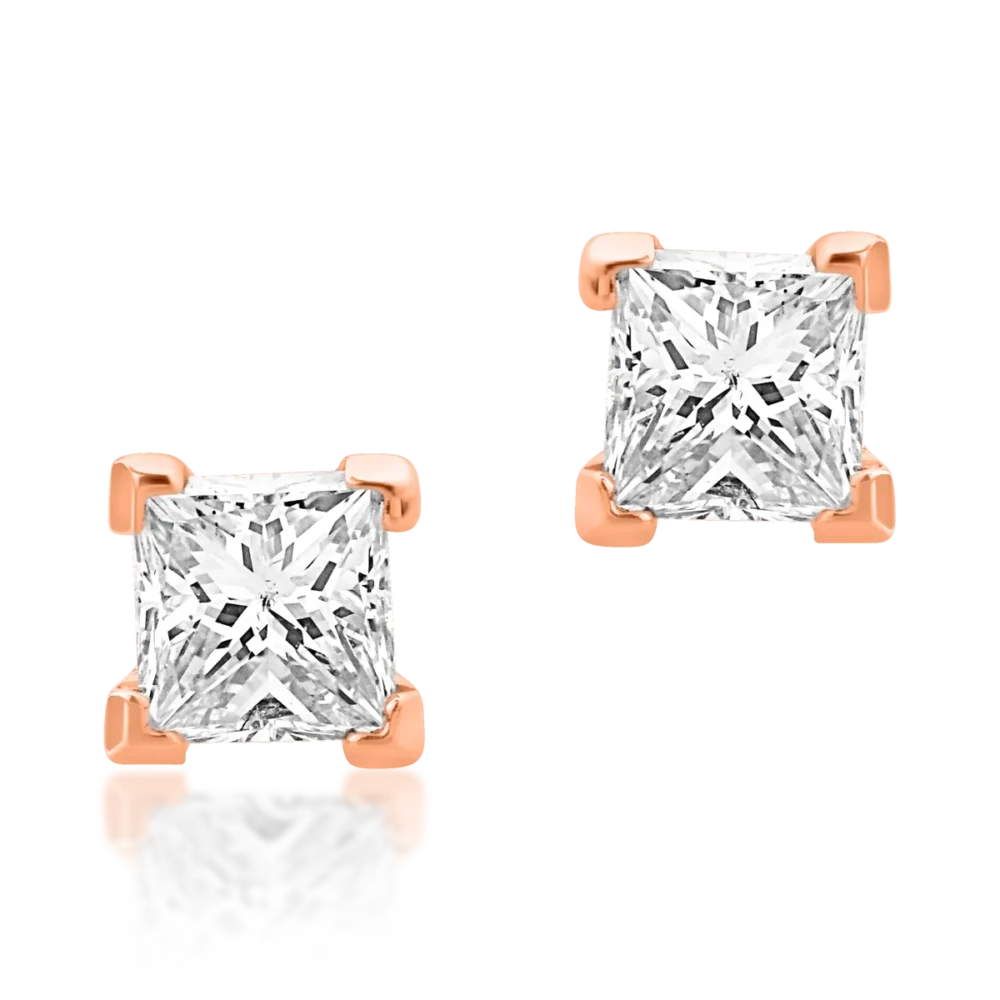 Cercei minimalisti din aur roz cu diamante princess de 0.36ct - imagine 2