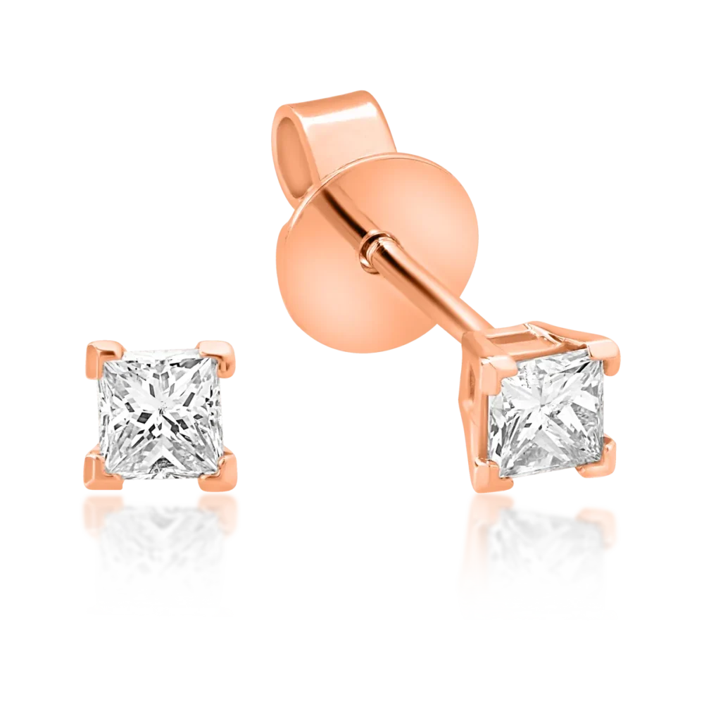 Cercei minimalisti din aur roz cu diamante princess de 0.36ct