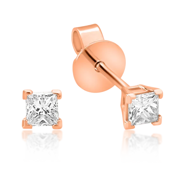 Cercei minimalisti din aur roz cu diamante princess de 0.36ct