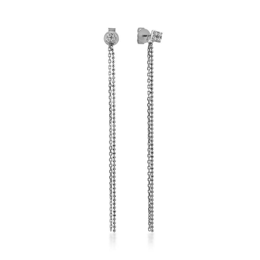 Cercei minimalisti lungi din aur alb cu diamante de 0.1ct