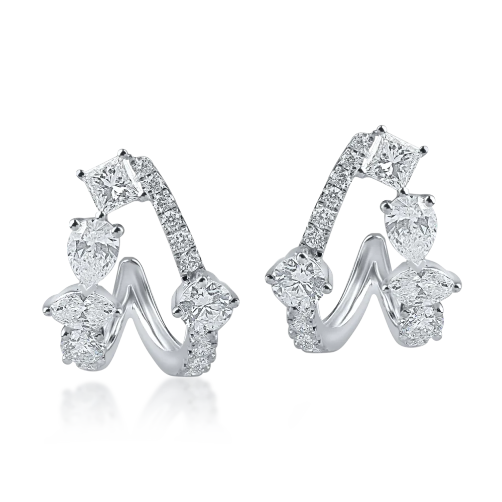 Cercei model abstract din aur alb cu diamante de 1.97ct - imagine 2