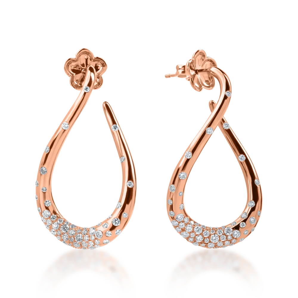 Cercei model abstract din aur roz cu diamante de 1.4ct