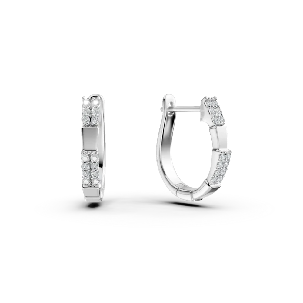 Cercei on-ear din aur alb cu diamante de 0.17ct