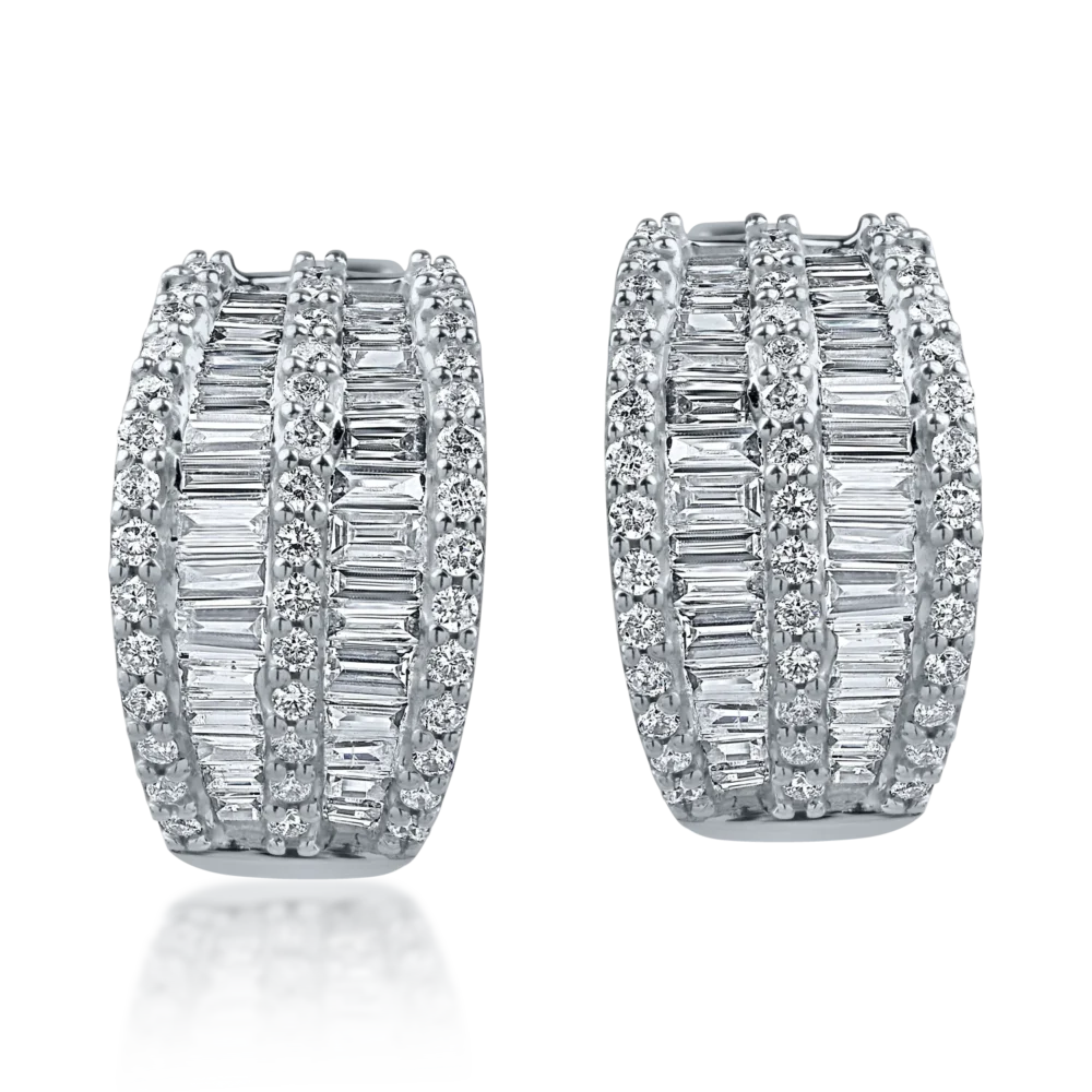 Cercei on-ear din aur alb cu diamante baguette si rotunde de 1.04ct - imagine 2