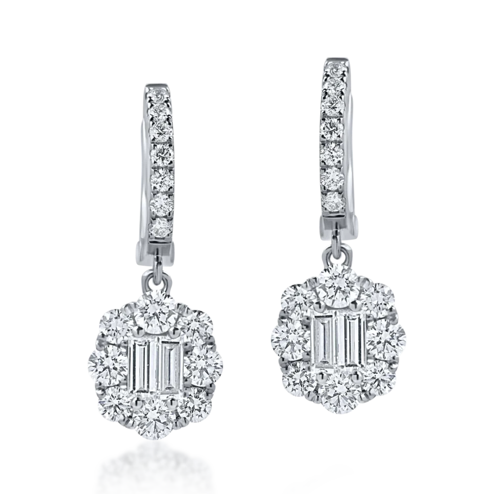 Cercei on ear din aur alb cu diamante baguette si rotunde de 1.8ct - imagine 2