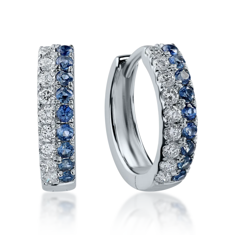 Cercei on-ear din aur alb cu safire de 0.314ct si diamante de 0.211ct