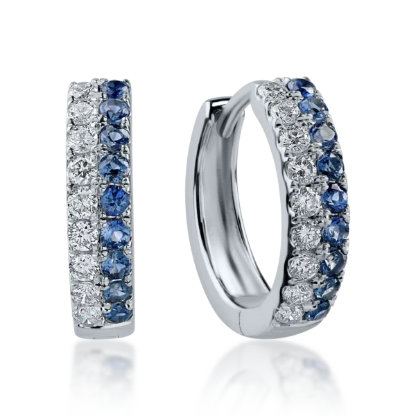 Cercei on-ear din aur alb cu safire de 0.314ct si diamante de 0.211ct