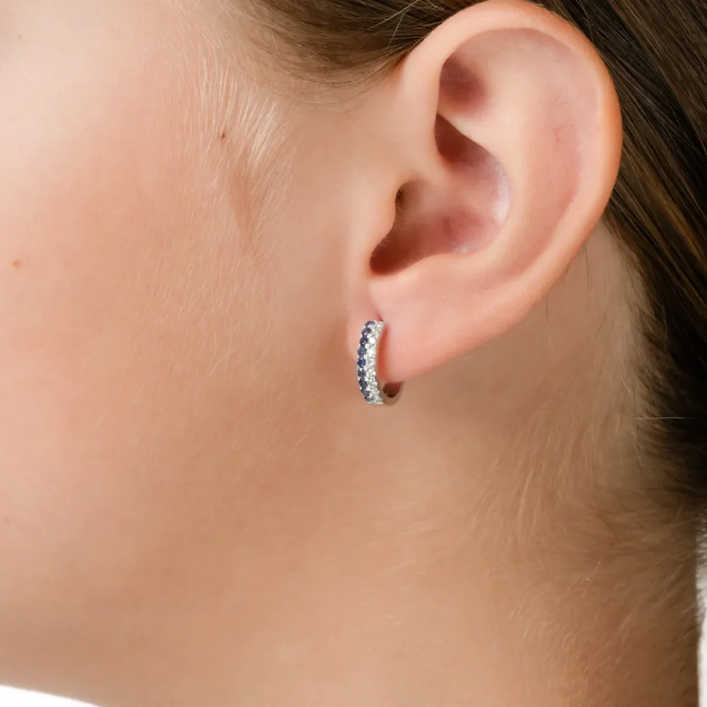 Cercei on-ear din aur alb cu safire de 0.314ct si diamante de 0.211ct - imagine 3