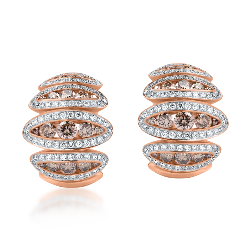 Cercei on ear din aur alb-roz cu diamante maro si incolore de 2.1ct - imagine 2