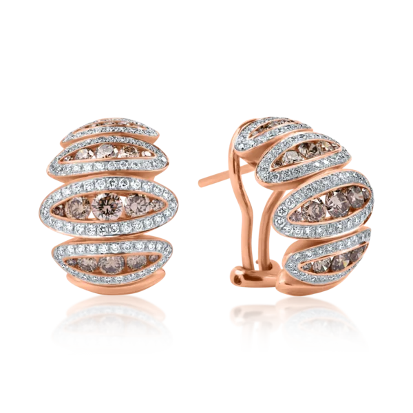 Cercei on ear din aur alb-roz cu diamante maro si incolore de 2.1ct