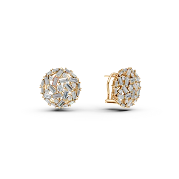 Cercei on ear din aur galben cu diamante baguette si rotunde de 1.4ct