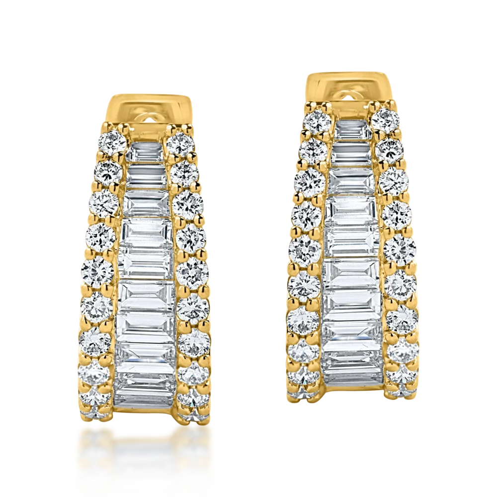 Cercei on ear din aur galben cu diamante baguette si rotunde de 1.9ct - imagine 2