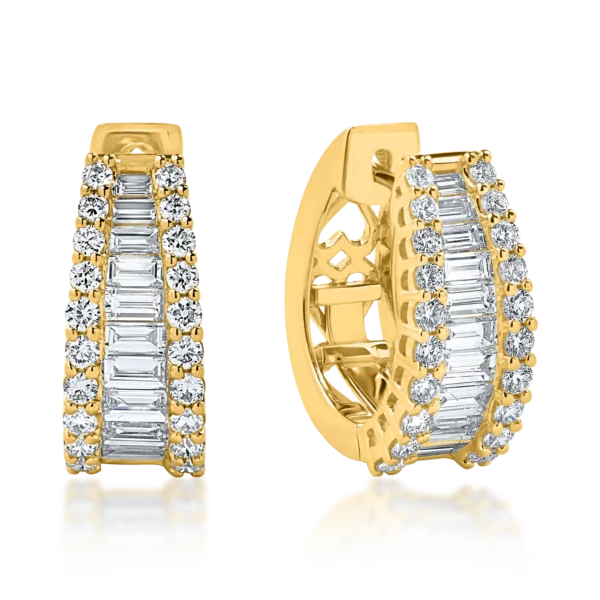 Cercei on ear din aur galben cu diamante baguette si rotunde de 1.9ct