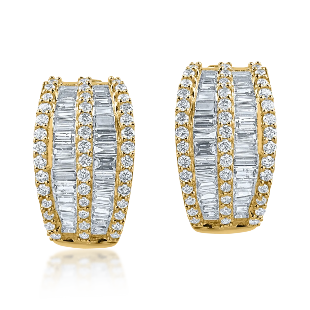 Cercei on-ear din aur galben cu diamante baguette si rotunde de 1ct - imagine 2