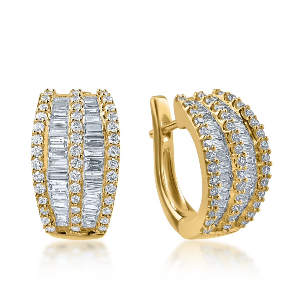 Cercei on-ear din aur galben cu diamante baguette si rotunde de 1ct